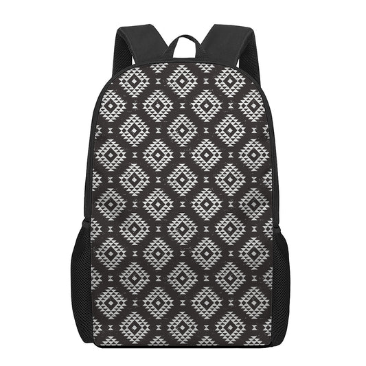 Black And White Navajo Pattern Print 17 Inch Backpack