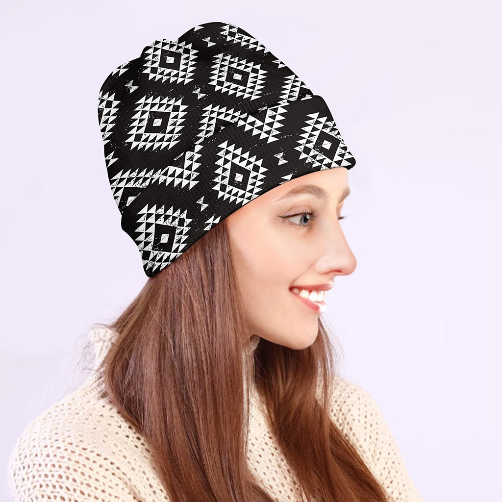 Black And White Navajo Pattern Print Beanie