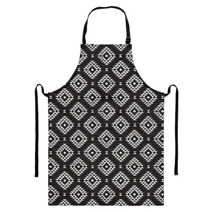 Black And White Navajo Pattern Print Bib Apron With Pocket