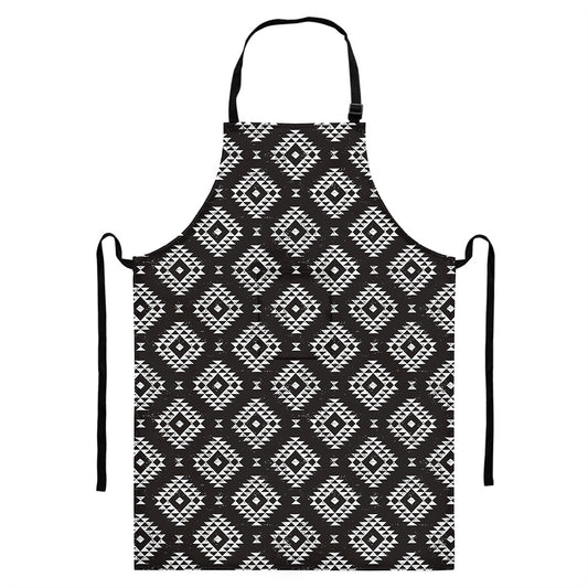 Black And White Navajo Pattern Print Bib Apron With Pocket