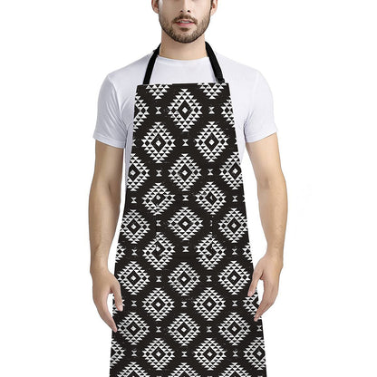 Black And White Navajo Pattern Print Bib Apron With Pocket