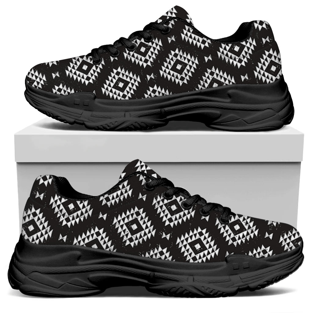Black And White Navajo Pattern Print Black Chunky Shoes