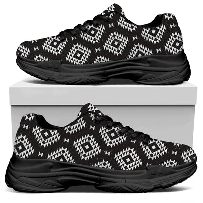Black And White Navajo Pattern Print Black Chunky Shoes