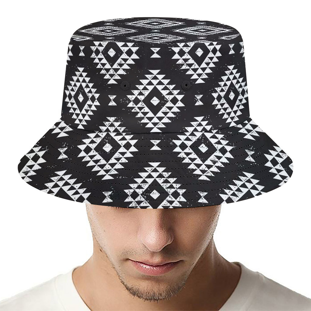 Black And White Navajo Pattern Print Bucket Hat