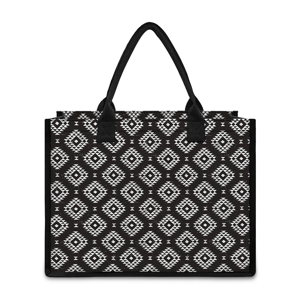 Black And White Navajo Pattern Print Canvas Tote Bag