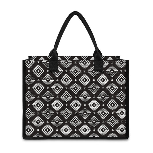 Black And White Navajo Pattern Print Canvas Tote Bag