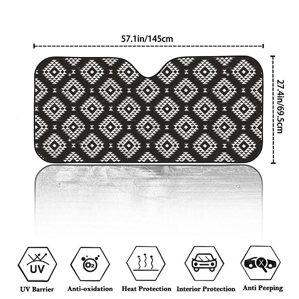 Black And White Navajo Pattern Print Car Windshield Sun Shade