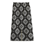 Black And White Navajo Pattern Print Cotton Front Slit Maxi Skirt