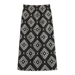 Black And White Navajo Pattern Print Cotton Front Slit Maxi Skirt