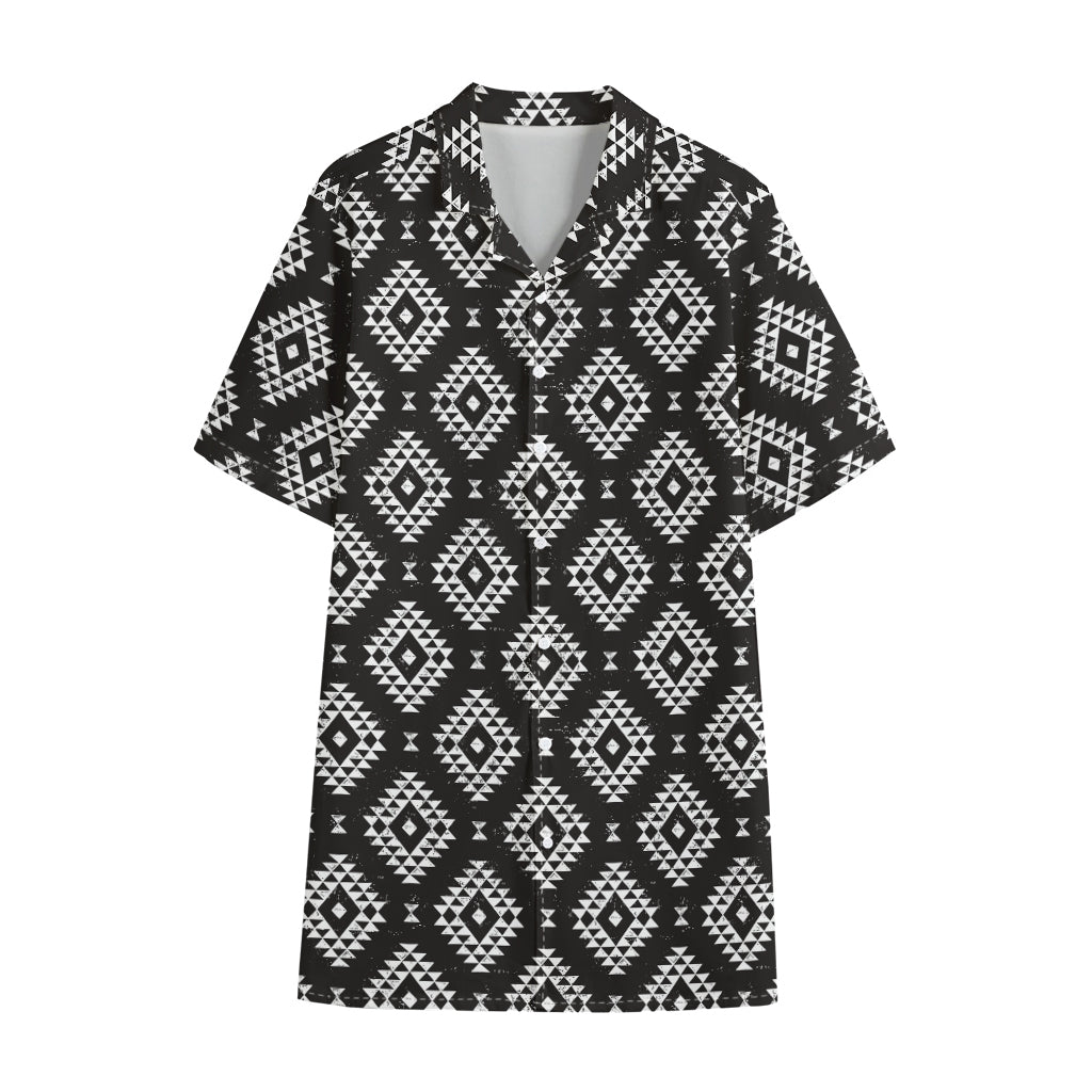 Black And White Navajo Pattern Print Cotton Hawaiian Shirt