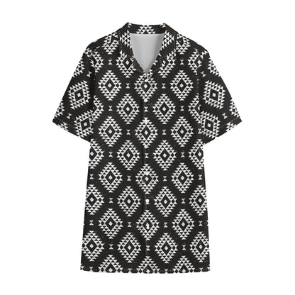 Black And White Navajo Pattern Print Cotton Hawaiian Shirt