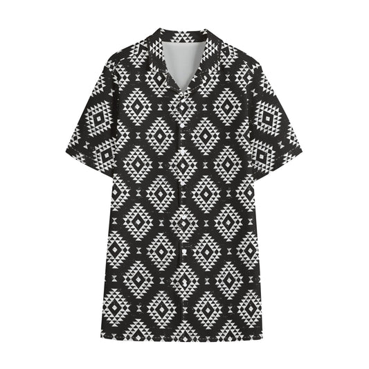 Black And White Navajo Pattern Print Cotton Hawaiian Shirt