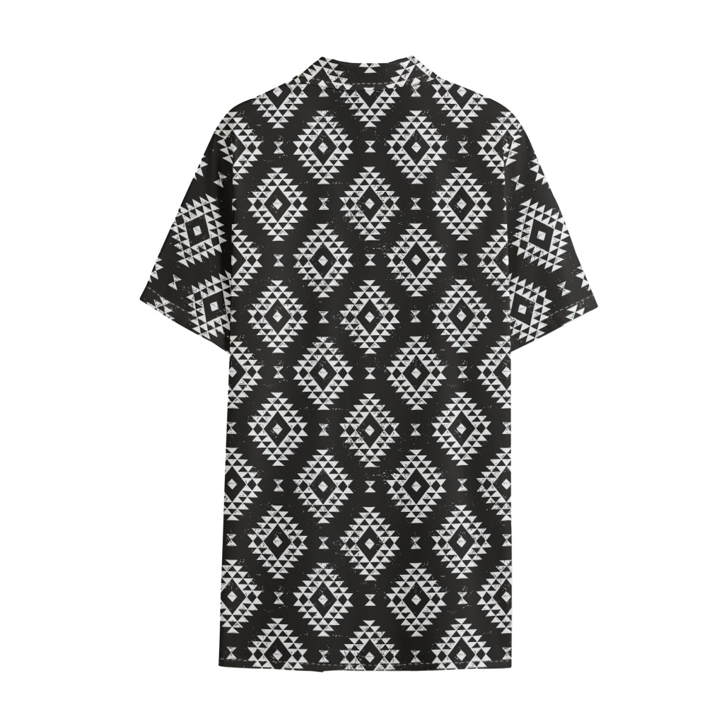 Black And White Navajo Pattern Print Cotton Hawaiian Shirt