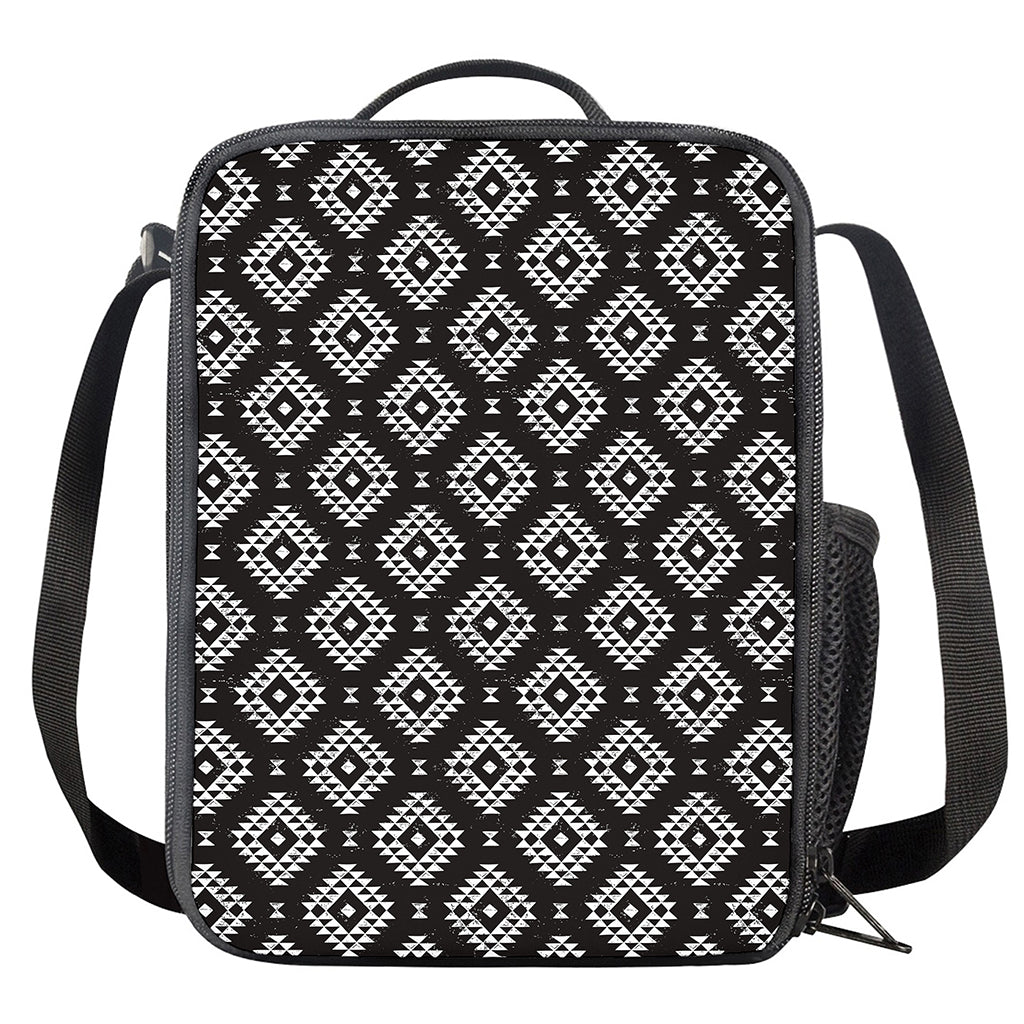 Black And White Navajo Pattern Print Crossbody Lunch Bag