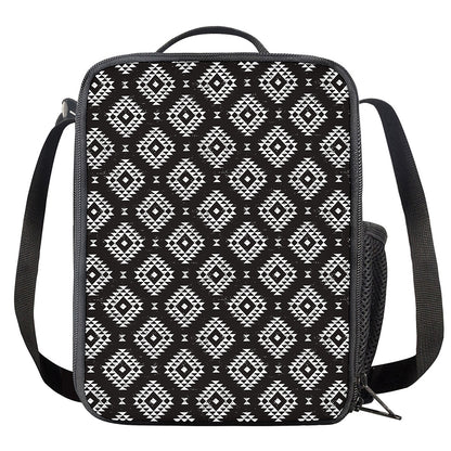 Black And White Navajo Pattern Print Crossbody Lunch Bag