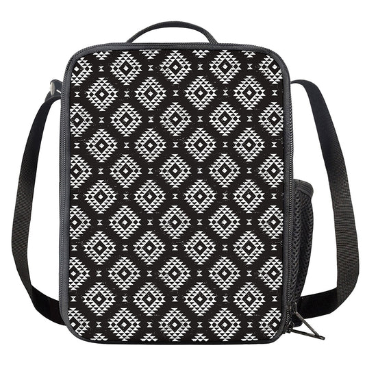 Black And White Navajo Pattern Print Crossbody Lunch Bag