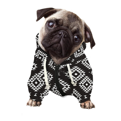 Black And White Navajo Pattern Print Dog Zip Up Hoodie