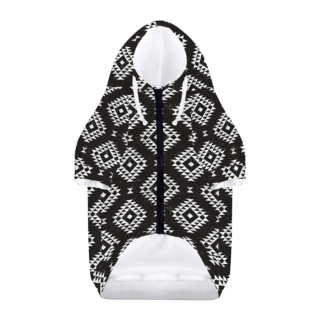 Black And White Navajo Pattern Print Dog Zip Up Hoodie