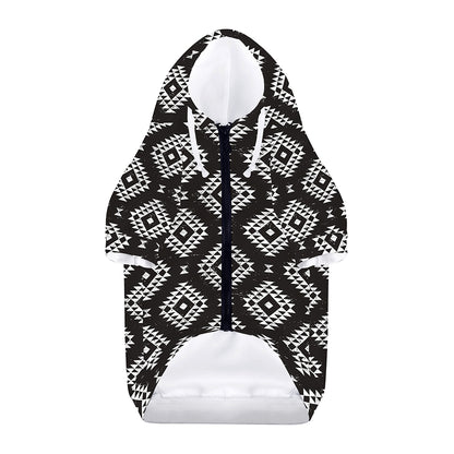 Black And White Navajo Pattern Print Dog Zip Up Hoodie