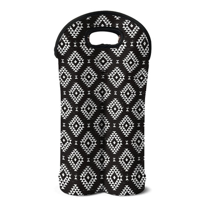 Black And White Navajo Pattern Print Double Neoprene Wine Tote