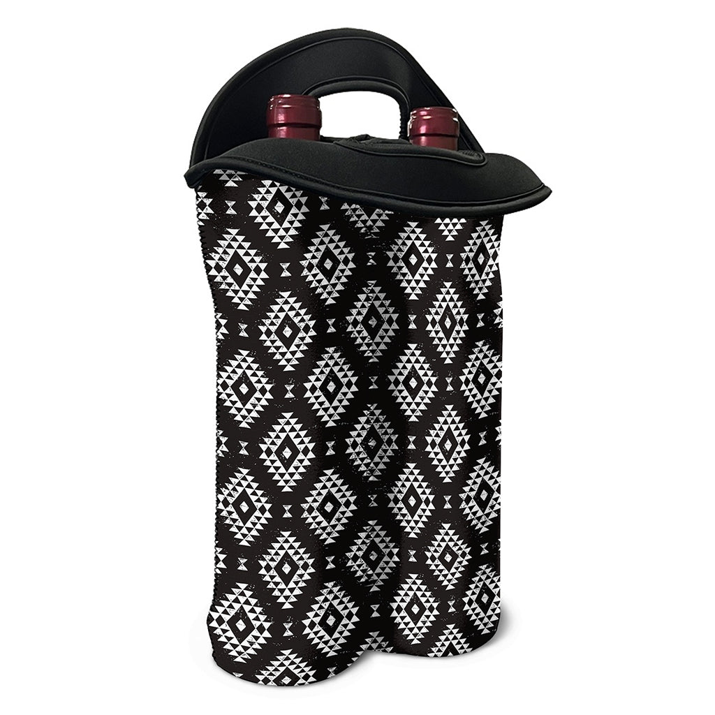 Black And White Navajo Pattern Print Double Neoprene Wine Tote