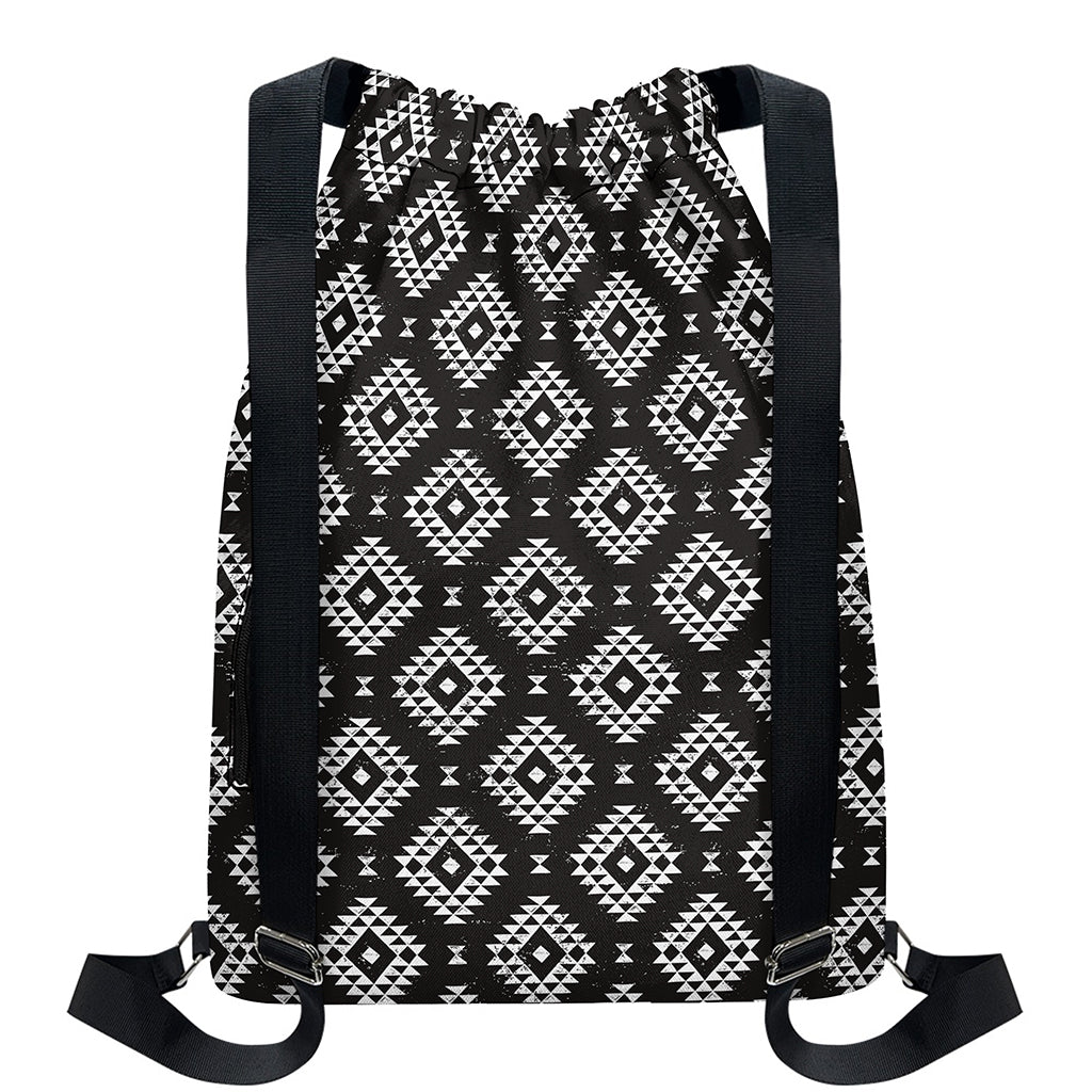 Black And White Navajo Pattern Print Drawstring Backpack