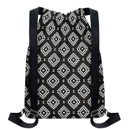 Black And White Navajo Pattern Print Drawstring Backpack