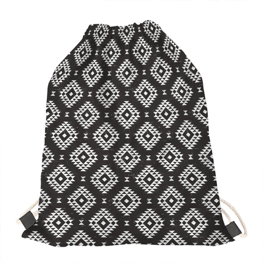 Black And White Navajo Pattern Print Drawstring Bag