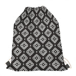 Black And White Navajo Pattern Print Drawstring Bag
