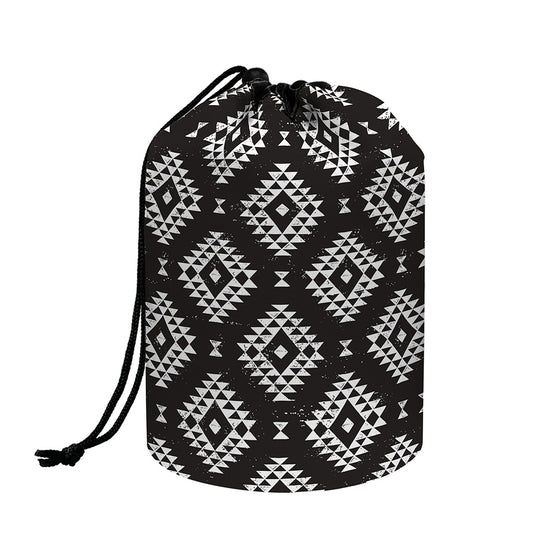 Black And White Navajo Pattern Print Drawstring Makeup Bag