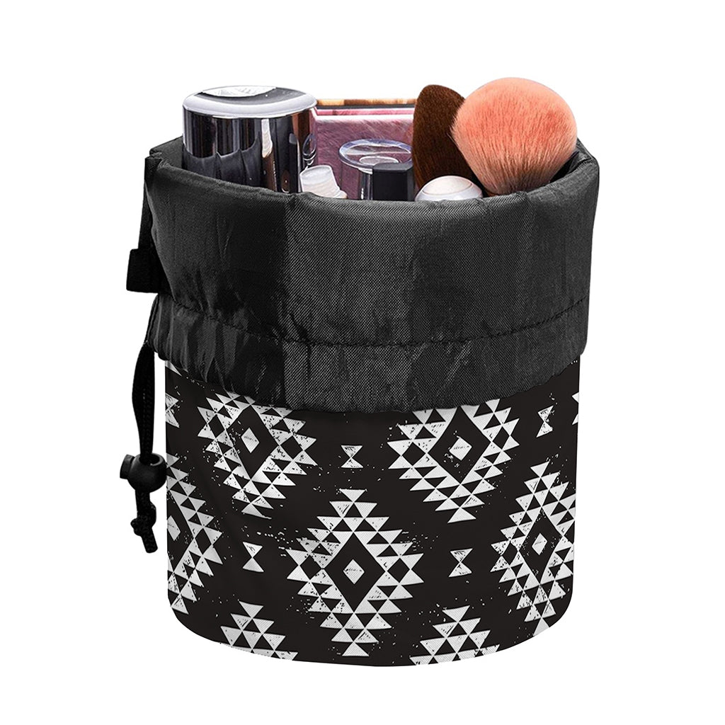 Black And White Navajo Pattern Print Drawstring Makeup Bag