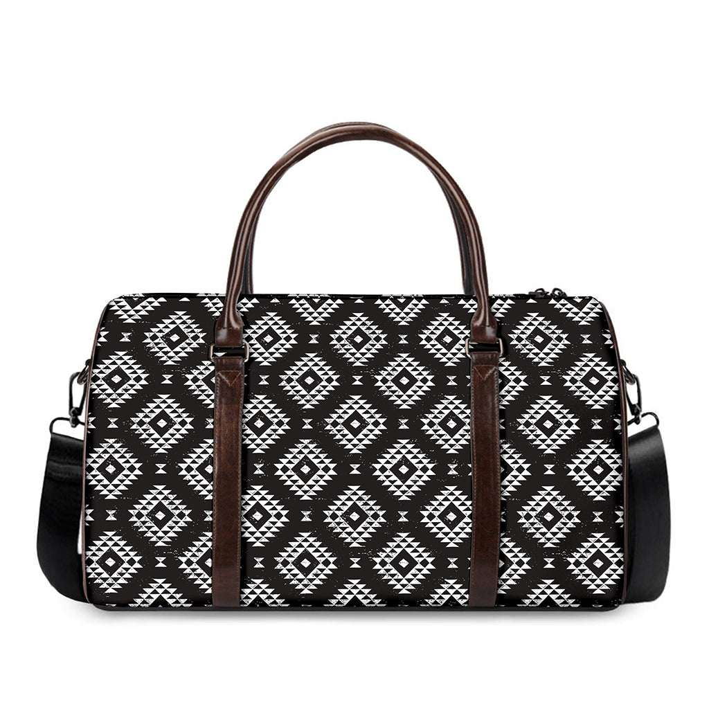 Black And White Navajo Pattern Print Duffle Bag
