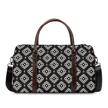 Black And White Navajo Pattern Print Duffle Bag