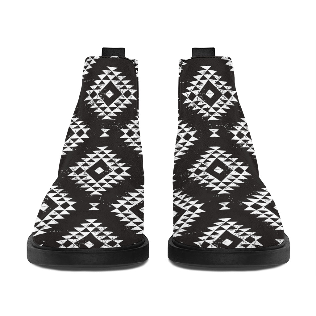 Black And White Navajo Pattern Print Flat Ankle Boots