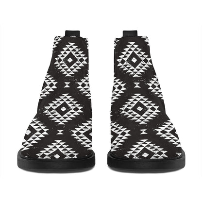 Black And White Navajo Pattern Print Flat Ankle Boots