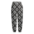 Black And White Navajo Pattern Print Fleece Lined Knit Pants