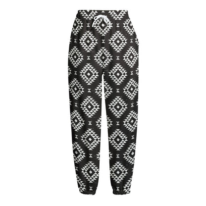 Black And White Navajo Pattern Print Fleece Lined Knit Pants