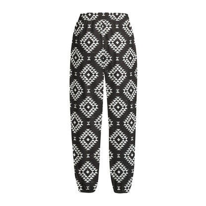 Black And White Navajo Pattern Print Fleece Lined Knit Pants