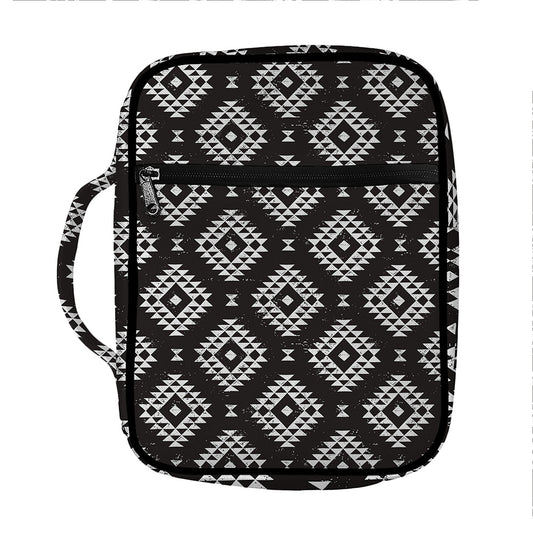 Black And White Navajo Pattern Print Front Pocket Bible Bag