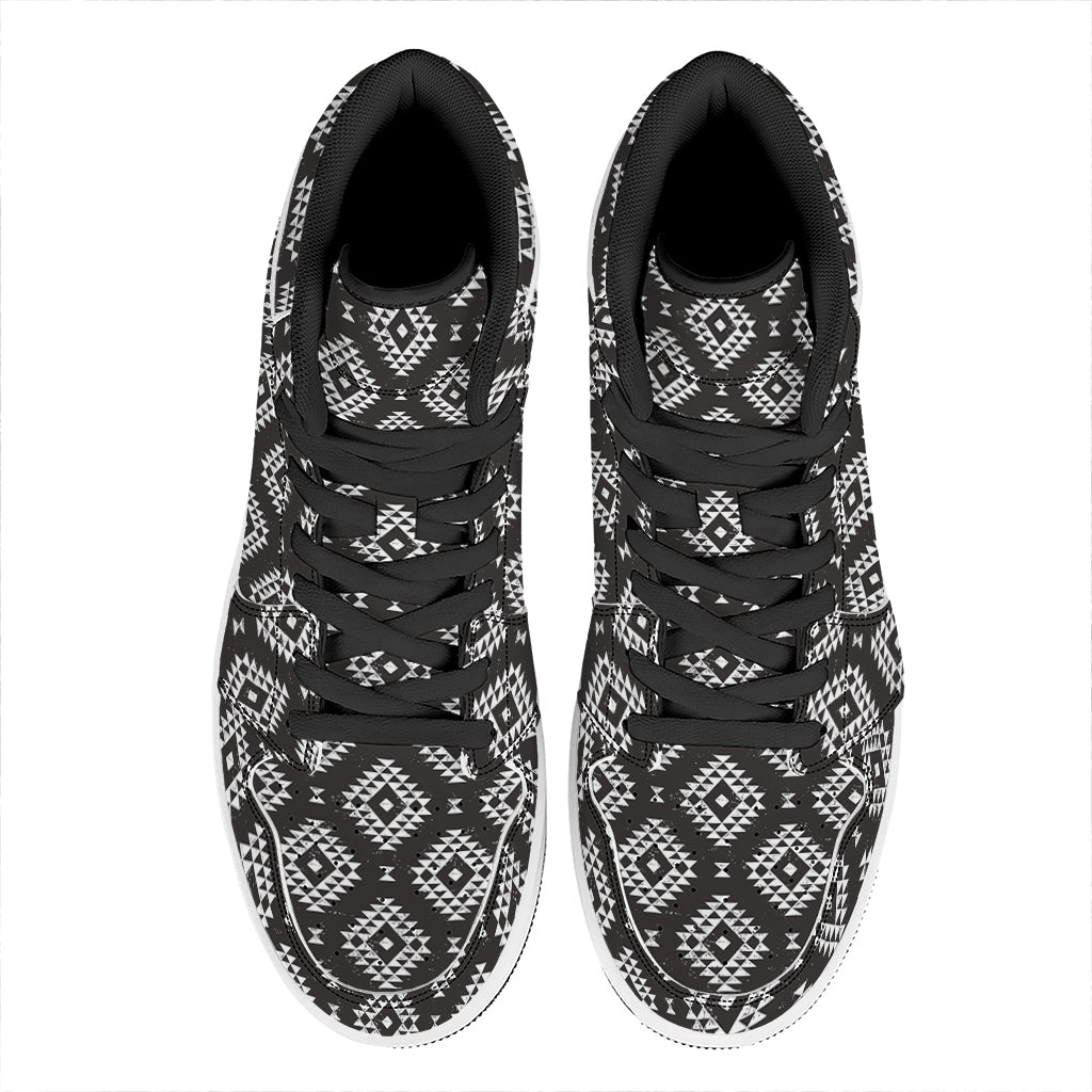 Black And White Navajo Pattern Print High Top Leather Sneakers