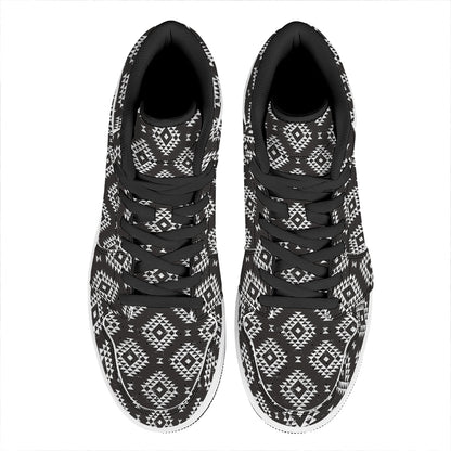 Black And White Navajo Pattern Print High Top Leather Sneakers