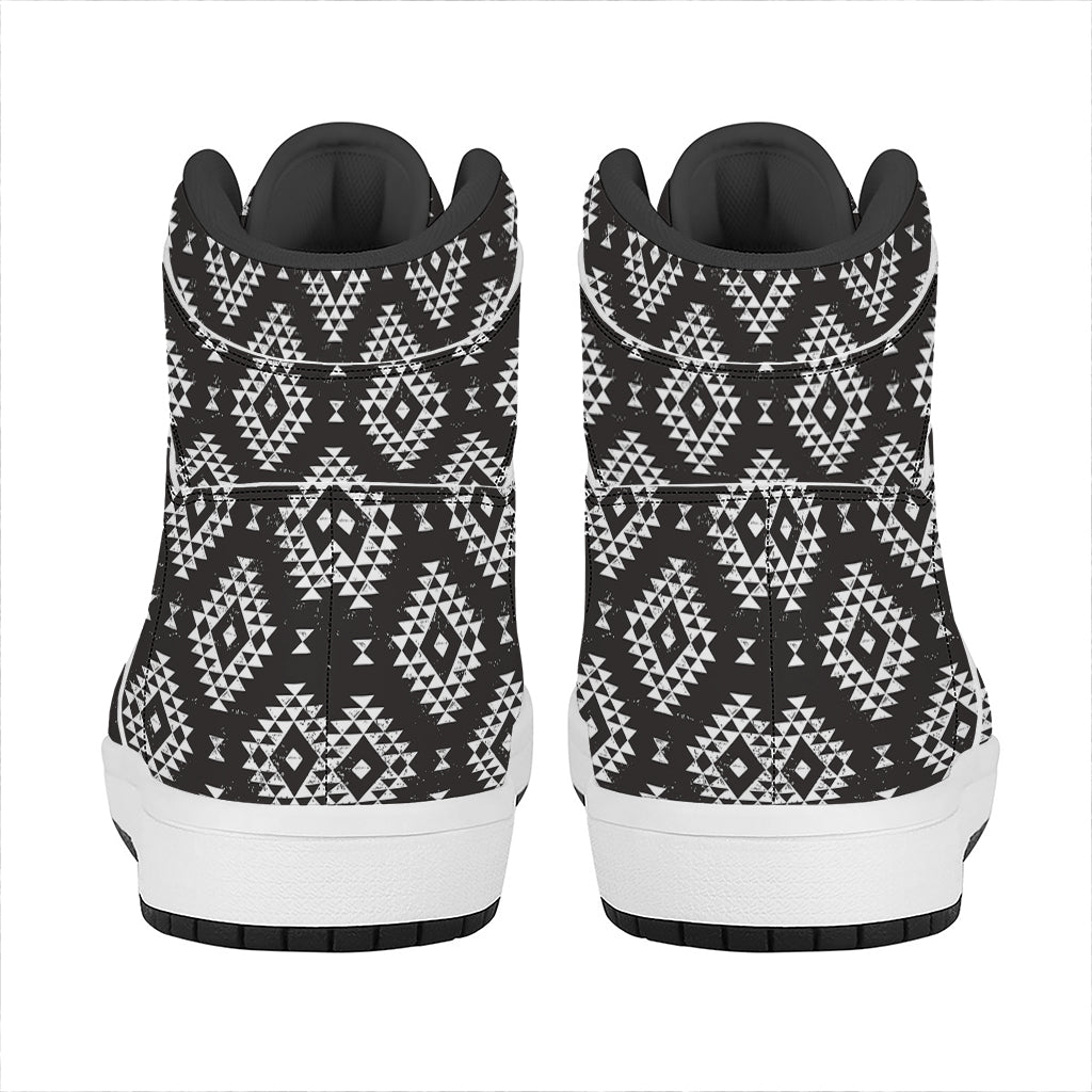Black And White Navajo Pattern Print High Top Leather Sneakers