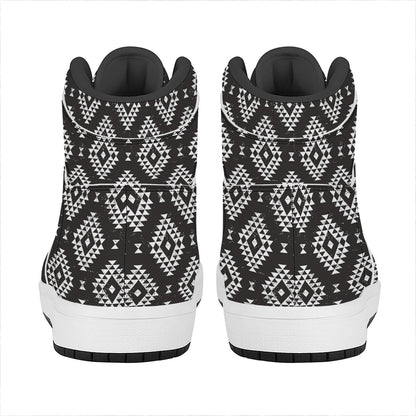 Black And White Navajo Pattern Print High Top Leather Sneakers