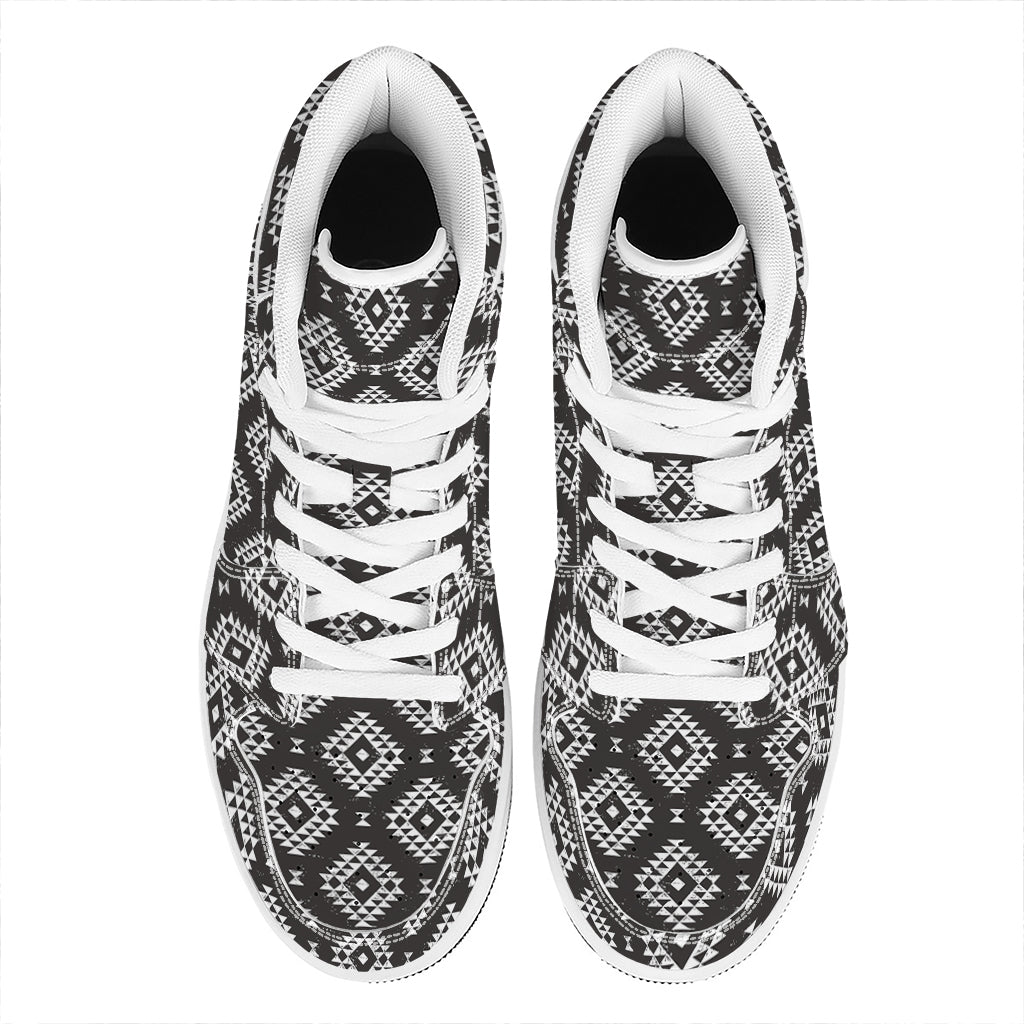 Black And White Navajo Pattern Print High Top Leather Sneakers