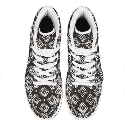 Black And White Navajo Pattern Print High Top Leather Sneakers