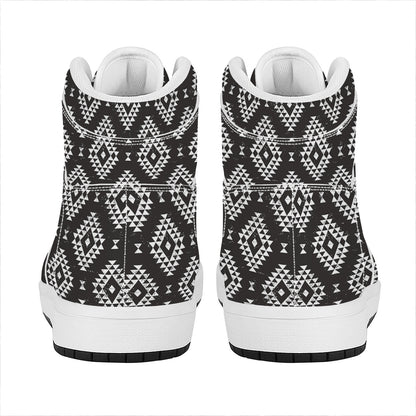 Black And White Navajo Pattern Print High Top Leather Sneakers