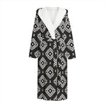 Black And White Navajo Pattern Print Hooded Bathrobe