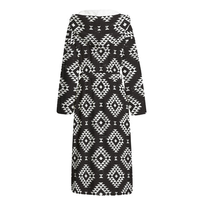 Black And White Navajo Pattern Print Hooded Bathrobe