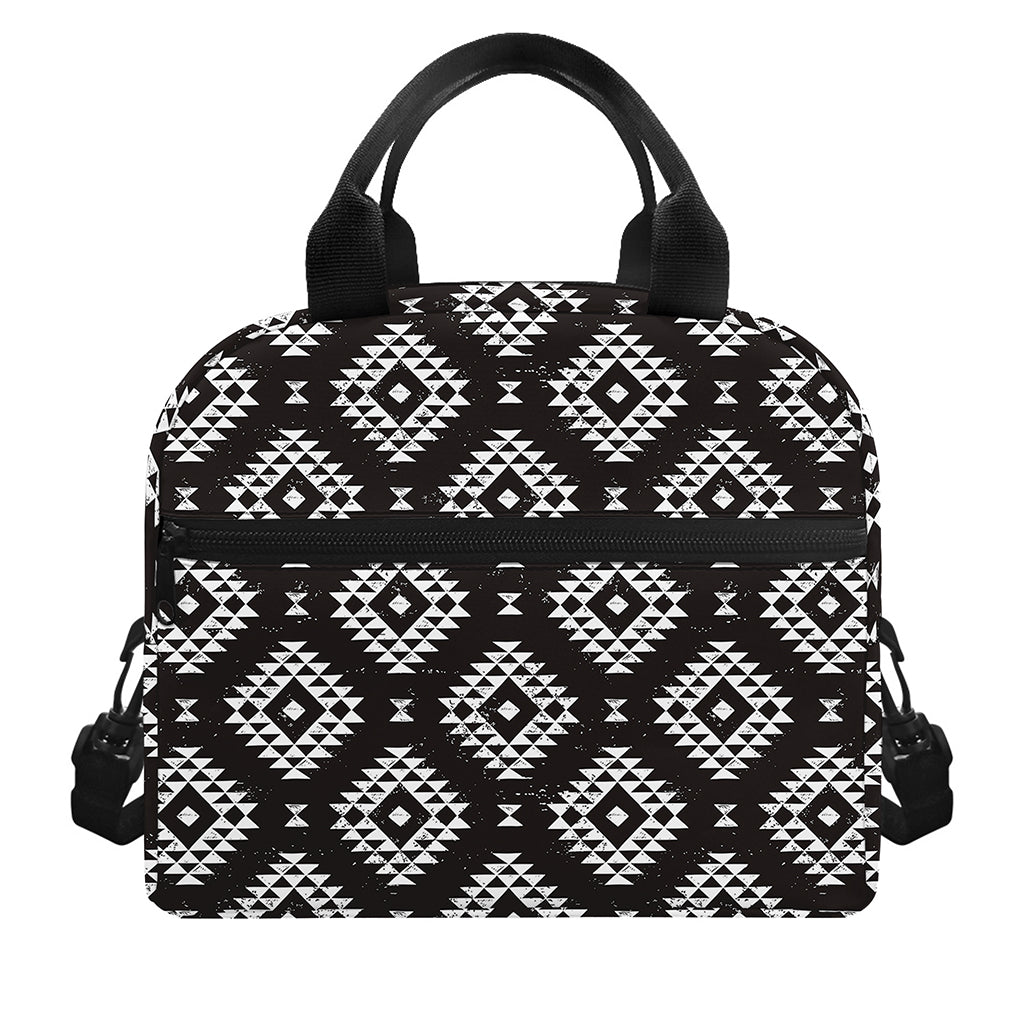 Black And White Navajo Pattern Print Insulated Lunch Bag