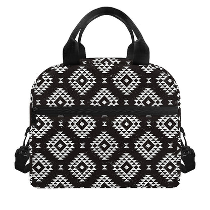 Black And White Navajo Pattern Print Insulated Lunch Bag